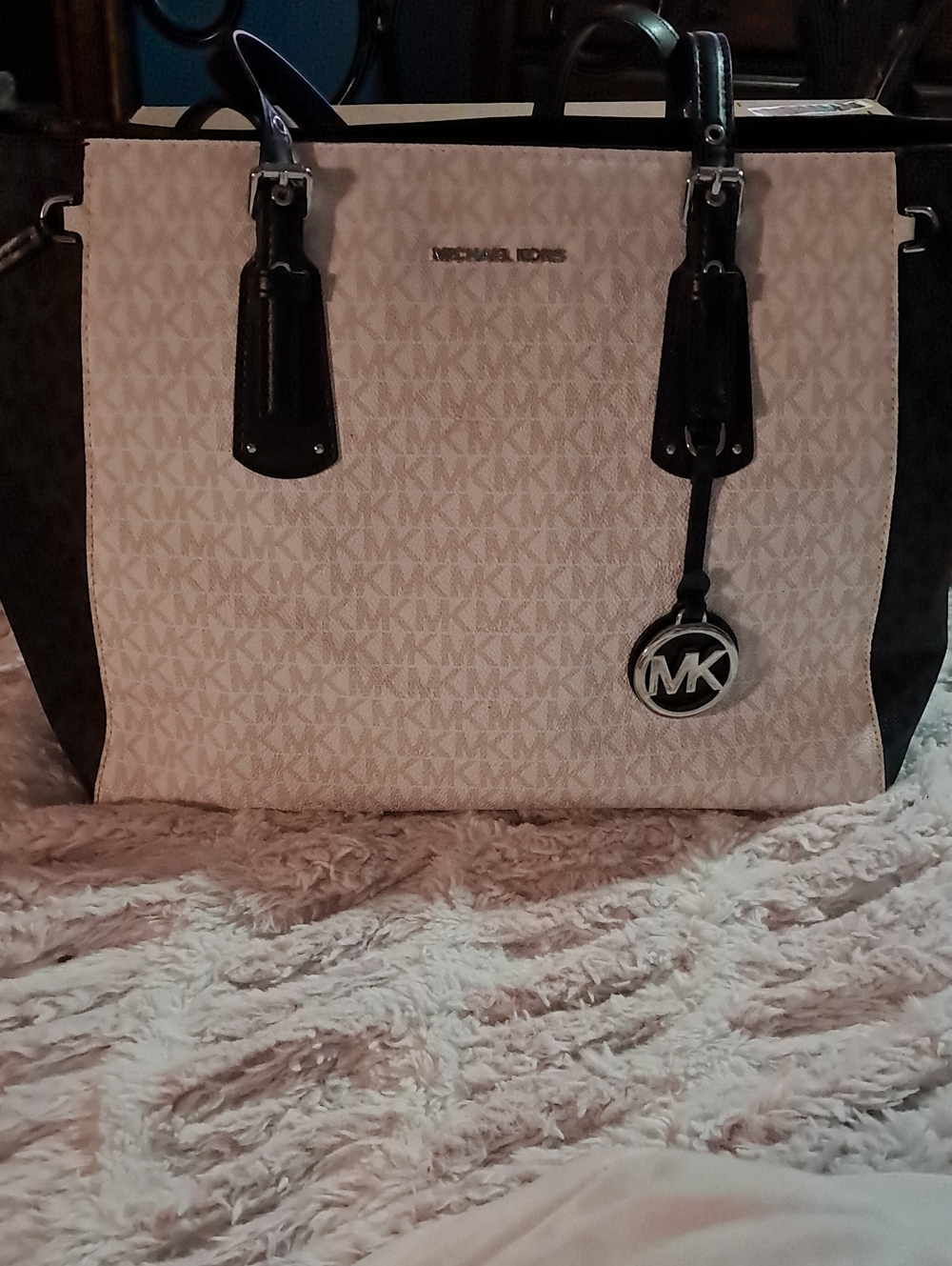 Michael Kors Cream Logo Tote with Black Trim
